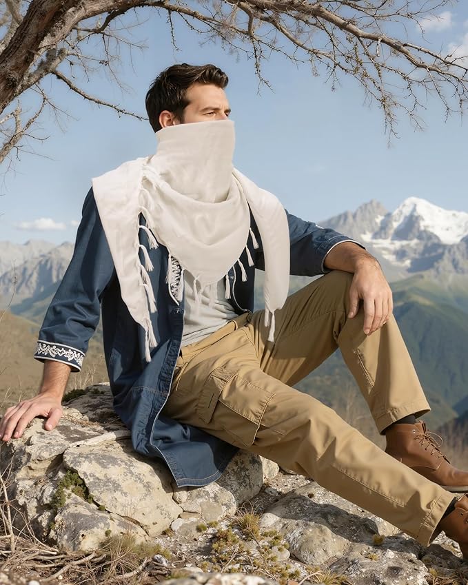 Aonal Military Shemagh Tactical Desert Scarf, 100% Cotton Keffiyeh Neck Head Scarf Wrap for Men Women