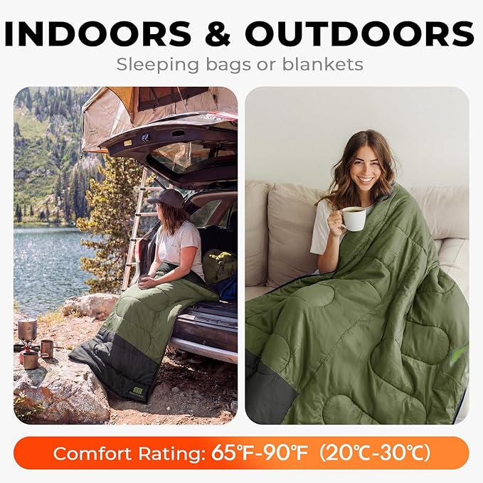 Ultralight Warm Weather Sleeping Bag - Portable, Waterproof, Compact Lightweight, Comfort with Compression Sack - Great for Outdoor Camping, Backpacking & Hiking