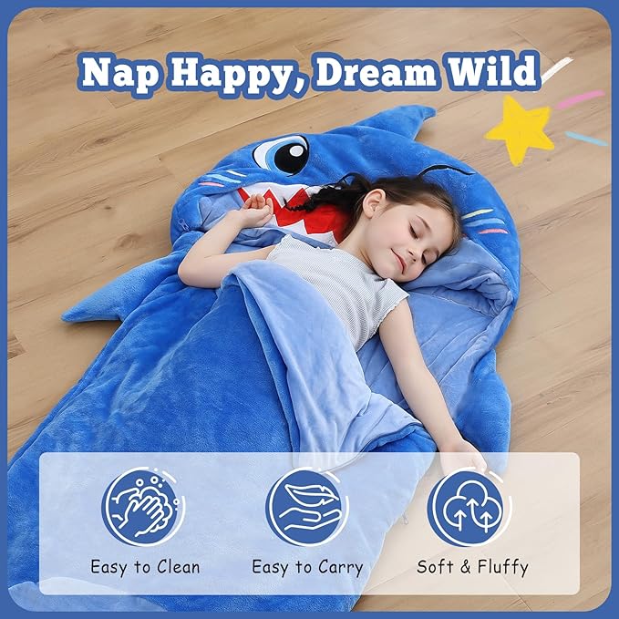 Kids Sleeping Bag, Plush Toddler Slumber Bag 2-in-1 Pillow, Soft Sleeping Bag, Nap Mats for Preschool,Daycare,Travel,Gift, Ages 3-12