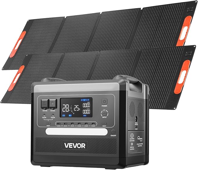 VEVOR Portable Power Station, 2400W Portable Solar Generator with 2PCS * 200W Foldable Solar Panels, 2160Wh Expandable LiFePO4 Battery Backup with 10 Output Ports for Home Backup Outdoor Camping RV
