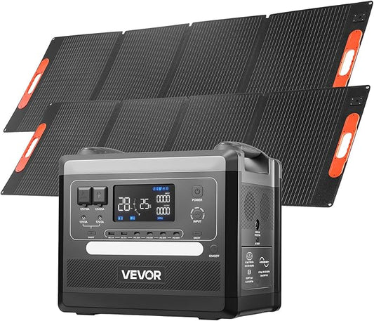 VEVOR Portable Power Station, 2400W Portable Solar Generator with 2PCS * 200W Foldable Solar Panels, 2160Wh Expandable LiFePO4 Battery Backup with 10 Output Ports for Home Backup Outdoor Camping RV