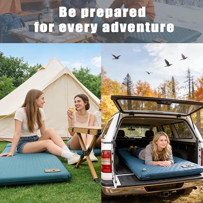 Self Inflating Sleeping Pad for Camping with Electric Pump, 3.15" Ultra-Thick Memory Foam Mattress with Built-in Pillow, 4-Season Portable Camping Mattress,Must-Have Gear for Travel,Tent & Car Camping