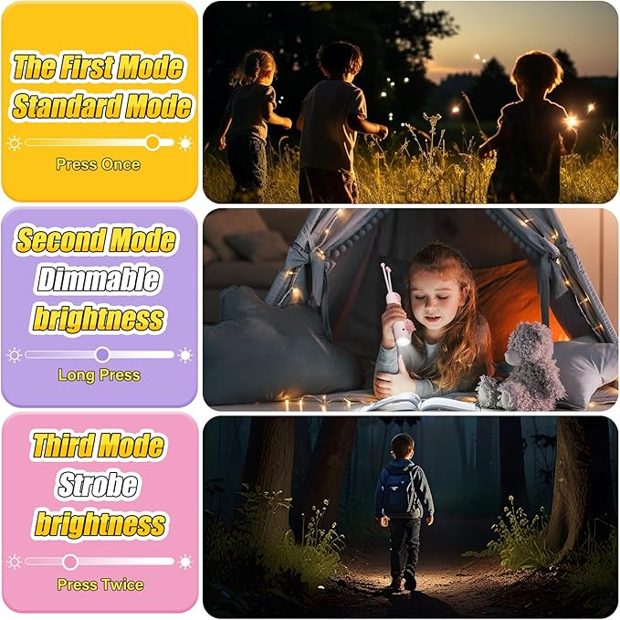 Rechargeable Kid's Flashlight, LED Kid Flashlight for Boys and Girls, Pink Unicorn for 4-6 Year Old Girls and Boys, Camping and Outdoor Exploration, Birthday Gift (2 Unicorn)