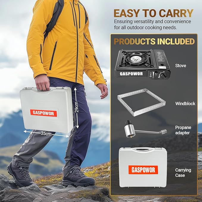 Propane or Butane Stove Dual Fuel Stove Portable Camping Stove, 10,000 BTU Butane Propane Stove with Carrying Case&Windblocker, Automatic Ignition for Emergency Preparedness Kit (Fuel Not Included)