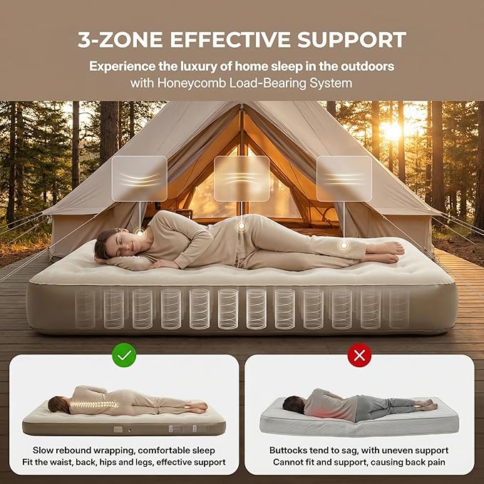 Naturehike California King Air Mattress with Built-in Pump for Home, Camping & Guests (Brown, California King)