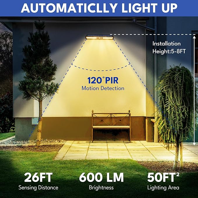 Clip On Solar Motion Lights Outdoor, 2 Pack 3 Modes Fence Lights Solar Powered, 36 LEDs 6500K Waterproof, Portable Security Light for Yard, Camping, Garage（Warm Yellow）