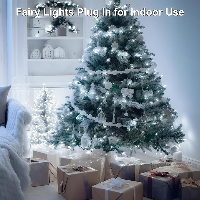 196 FT 600LED Christmas Lights Plug in,Waterproof Fairy Lights with Timer/8 Modes, Christmas Tree Lights Lighting Outdoor Indoor Garden Party Wedding Christmas Tree Decoration(Cool White)