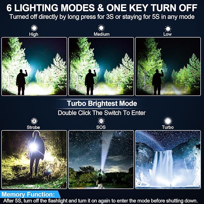 Banral Flashlights High Lumens Rechargeable, Super Bright Long Range Small Powerful Flashlight, 6 Modes LED Tactical Pocket Waterproof Flash Light for Home Emergency (2, Purple)