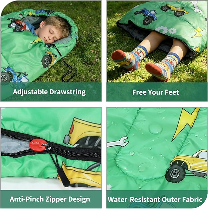 Kids Sleeping Bags - Camping Sleeping Bags with Carry Bag - Compact Sleeping Bag for Hiking, Backpacking 3 Season Warm & Cool Weather, Lightweight Waterproof Outdoor Travel for Boys Girls