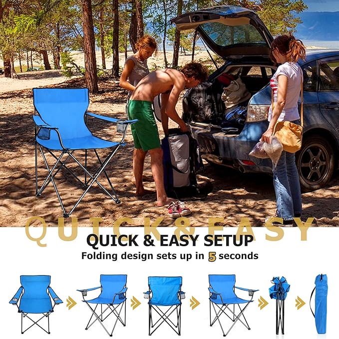 Joyfair Portable Camping Chair, Outdoor Lawn Folding Chairs for Adults, Heavy Duty Large Foldable Chairs for Beach, Fishing, Tailgating and More Outdoor Sport, Carry Bag & Cup Holder