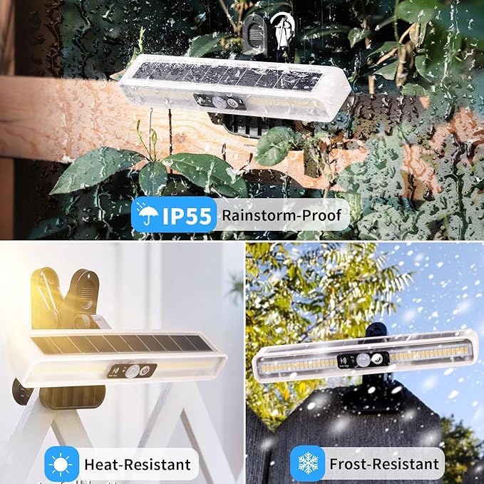 Clip On Solar Motion Lights Outdoor Waterproof, 4 Pack Motion Sensor Outdoor Lights with 36 LEDs, 3000K, Portable Solar Powered Security Light for Fence Garage Camping(White)