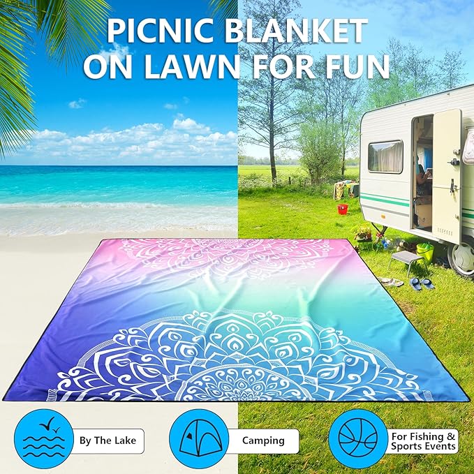 HIHOHO Beach Blanket Waterproof Sandproof Extra Large Beach Mat 79" X 83"/120"x108"for 1-8 Adults Quick Drying Durable Outdoor Picnic Mat for Beach Travel Camping Hiking