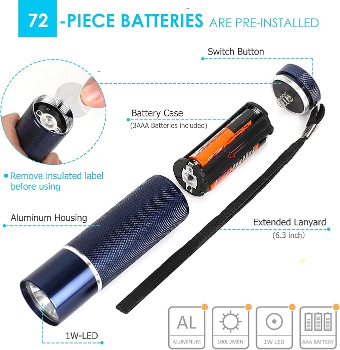 FASTPRO 24-Pack Flashlights Set, Aluminum LED Flashlights Include AAA Batteries & Lanyard, Super Bright 100 Lumen Flashlight for Party Favors, Camping, Hurricane Supplies