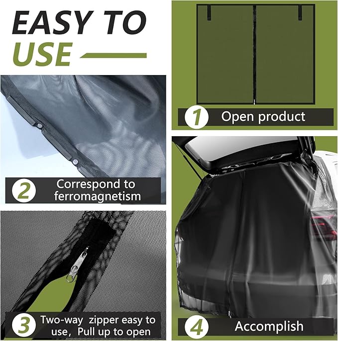 Yahenda SUV Tailgate Mesh Screen for Camping, Car Tailgate Tent Shade, Breathable Bug Screen with Magnetic Design, UV Protection Privacy Cover, Car Camping Accessories(X-Large,Half Wrap,Black)