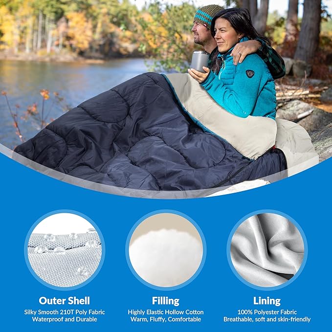 Elevon Sleeping Bag for Adults Teens Kids Cold Warm Weather, Portable Waterproof & Lightweight, Compact with Compression Sack, for 3-4 Seasons Camping, Backpacking, Hiking, Travel, Indoors Outdoors
