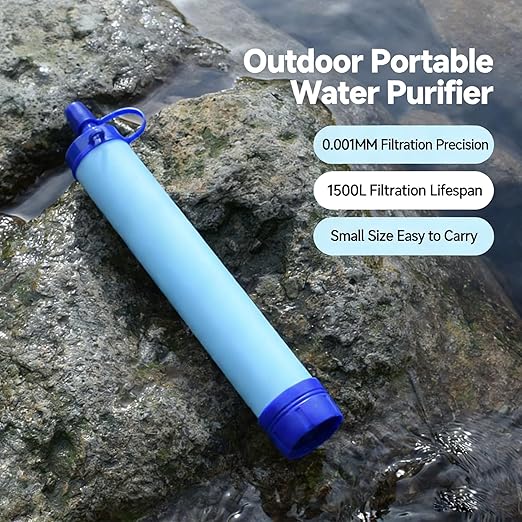 Water Filter, Survival Filtration Portable Gear, Emergency Preparedness, Supply for Drinking Hiking Camping Team Family Outing (3PCS)
