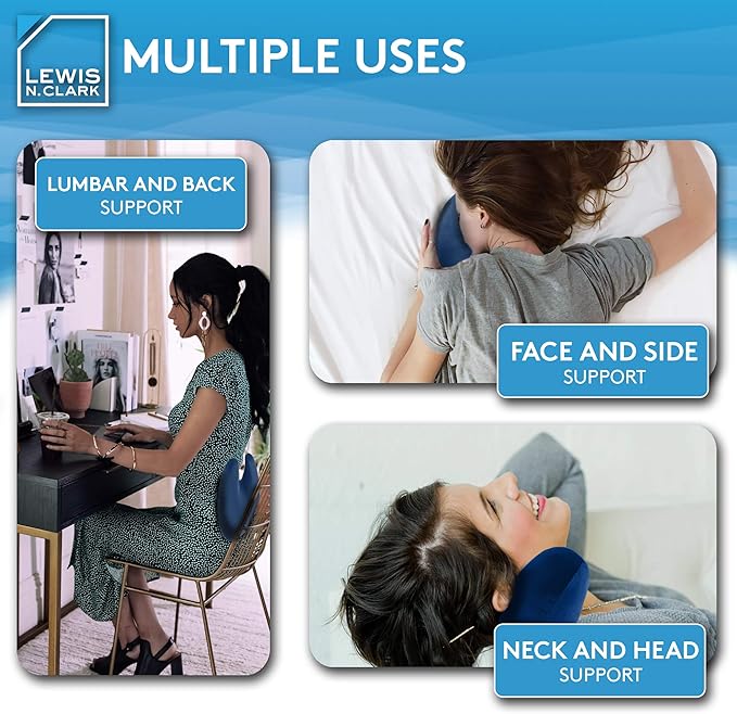Lewis N. Clark Mood Neck Pillow, Microbead Pillows, Airplane Pillow and Cervical Neck Pillow for Kids + Adults, Travel Pillow with Neck Support, Blue