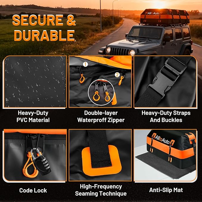 Car Rooftop Cargo Carrier 21 Cubic feet 100% Waterproof Heavy Duty PVC for All Cars with/Without Rack, Includes Anti-Slip Mat, 10 Reinforced Straps, 6 Door Hooks, Luggage Lock