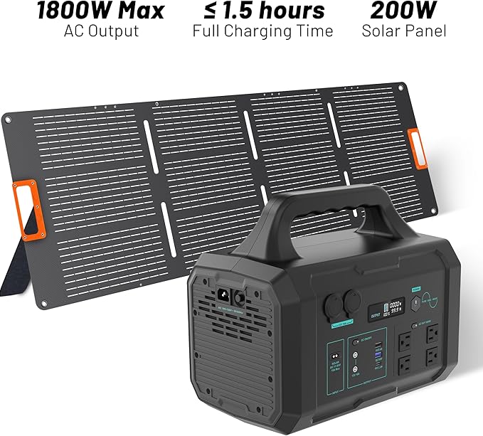 STARY LINE 1800W Solar Generator Kit (2700W Surge), 1024Wh Portable Power Station with 200W Solar Panel, LiFePO4 Battery for RV Life, Van Living, High-Power Appliances Backup,