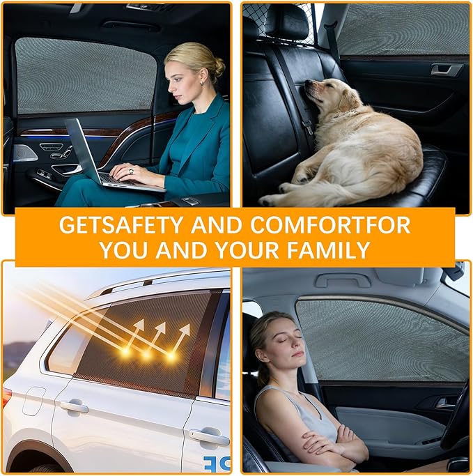 4 Pack Car Window Sunshades Privacy Protection, UV Protection, Breathable and Elastic Fabric, Suitable for Most (99%) Cars(2 Front+2 Back)
