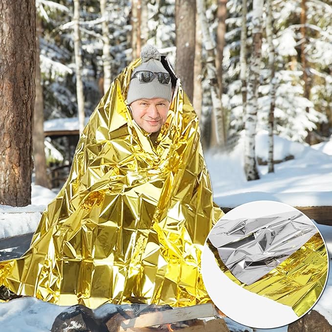 10 Pack Emergency Mylar Thermal Blankets - Gold&Silver 84"x52" Durable Space Blankets for First Aid, Survival, Camping, Hiking, Car Emergency Kit, Outdoor Camping Gear