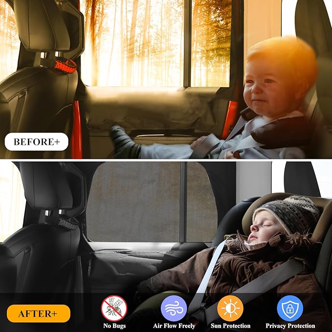 Rear Window Shades for Car Side Windows, Privacy Curtains, Car Window Sunshades, Custom Fit for Jeep 2007-2026 Wrangler JK JL & Gladiator JT (2 Pack), Black