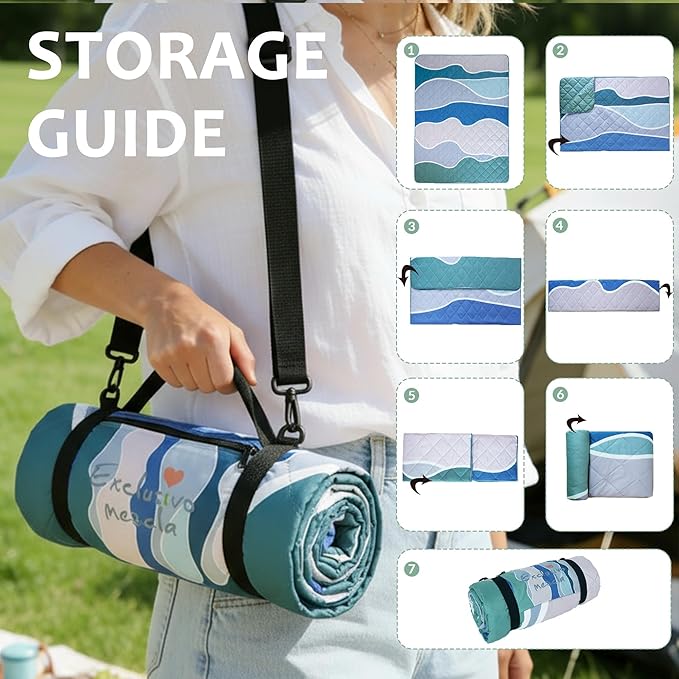 Exclusivo Mezcla Waterproof Picnic Blankets 60x80 Inch, 3 Layer Extra Large, Sandproof and Foldable Outdoor Blanket for Beach Camping, Park and Travel