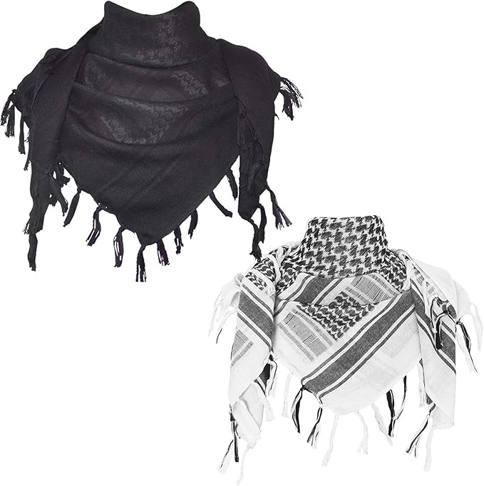 Explore Land Cotton Shemagh Keffiyeh Tactical Desert Scarf Neck Head Wrap with Tassel for Men Women