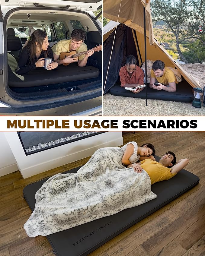 KingCamp PREMIUM DOUBLE Self Inflating Sleeping Pad with Air Pump, 7.5 R-Value Air & Foam Camping Mattress 2 Person, 3" Thick Full Size Double Insulated Sleeping Pad for Car Camp Tent, PVC Free, Black