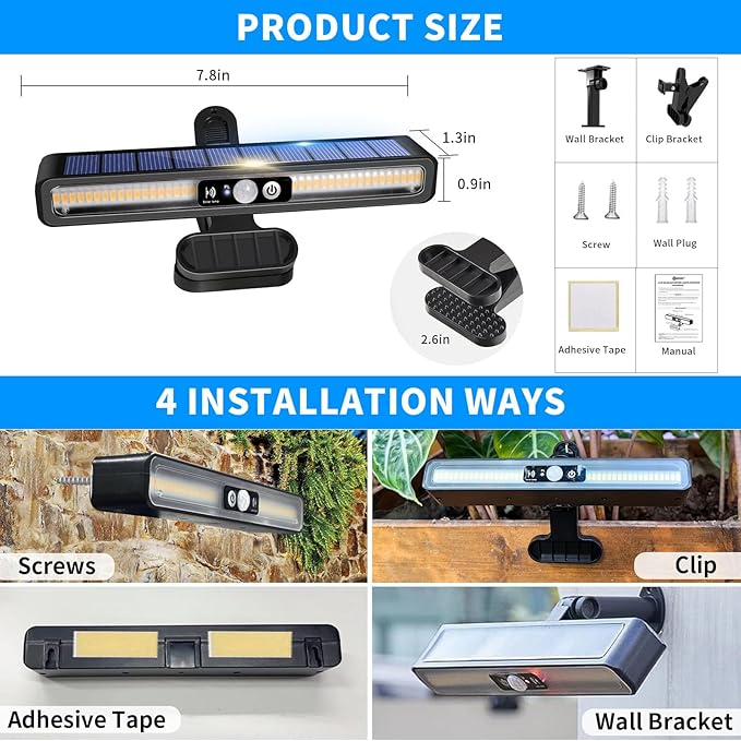 Clip On Solar Motion Lights Outdoor Waterproof, 6 Pack Motion Sensor Outdoor Lights with 36 LEDs, 3000K, Portable Solar Powered Security Light for Fence Garage Camping(Black)