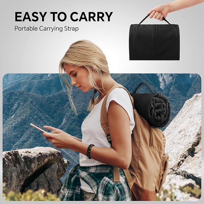 BEDELITE Large Waterproof 315GSM Camping Blanket 2.75LB, Lightweight Packable Blanket for Car, Foldable Fleece Stadium Blanket for Outdoor Sports, Wearable, Machine Washable, 55" x 80" Twin,Black