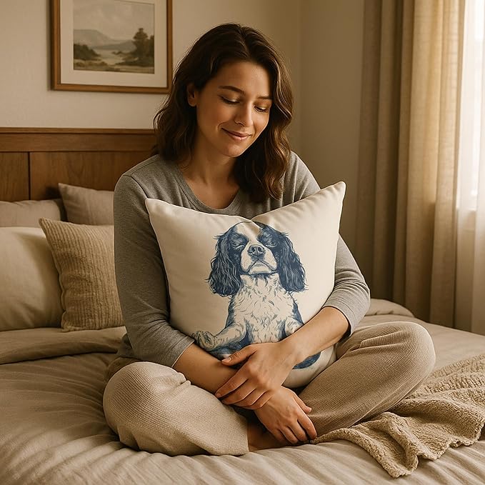Vintage Yoga Cavalier King Charles Spaniel Pillow Cover 18x18, King Charles Cavalier Gifts, Dog Meditation Decorative Throw Pillow Cover for Meditation Zen Room Yoga Studio Home