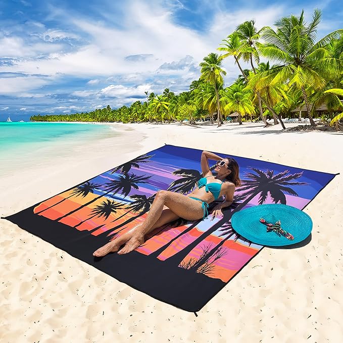 HIHOHO Beach Blanket Waterproof Sandproof Extra Large Beach Mat 79" X 83"/120"x108"for 1-8 Adults Quick Drying Durable Outdoor Picnic Mat for Beach Travel Camping Hiking