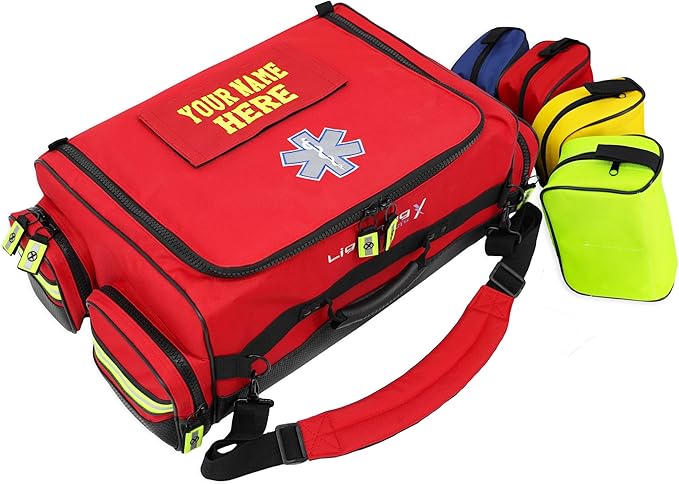 Lightning X Personalized Modular Oxygen Trauma Bag w/Hidden Cylinder Compartment, Accessory Pouches & Custom Embroidered Name Or Logo - LXMB65 RED
