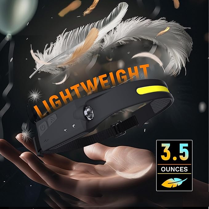 EGUKU Headlamp Rechargeable, Rechargeable LED Headlamps 1200Lumens 2 COB 230°Wide Beam Headlight with Bright 5 Modes Lightweight Waterproof Head Lamp for Outdoor Running, Camping Hiking
