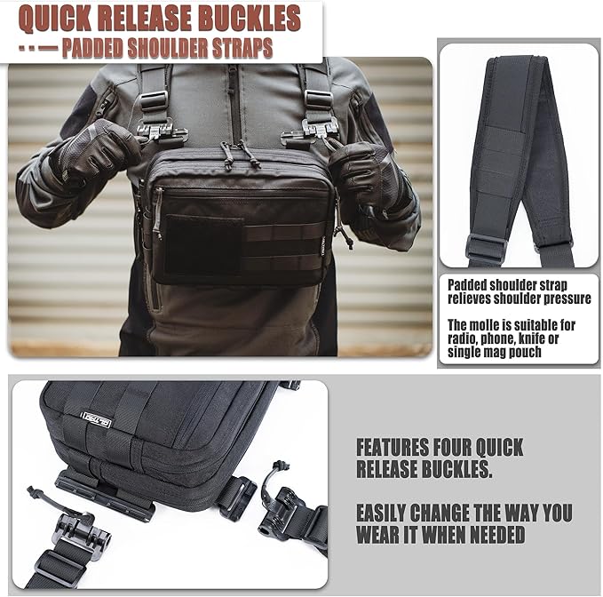 Tactical Chest Rig Bag Concealed Carry CCW Pack Molle Pouch IFAK EMT Medical Organizer for Outdoor Hunting Shooting Hiking with Quick Release Harness