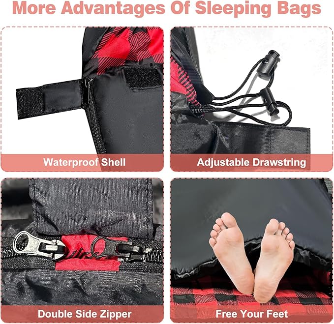 Double Sleeping Bags for Adults, Queen Size 2 Person All Season for Warm & Cold Weather Backcountry Ski Skins | Fits Kids 10-12 - Lightweight & Waterproof Camping Essentials for Hiking, Backpacking
