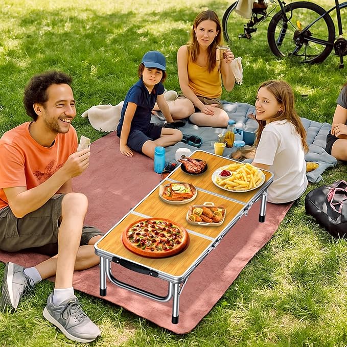 Anbte 34.2" x 15.7" Low Folding Picnic Table, 10.3" Height Thicker Aluminum Small Camping Table with Storage Bag, Portable Handle, Lightweight, for Camping Beach Party Picnic Floor, Yellow