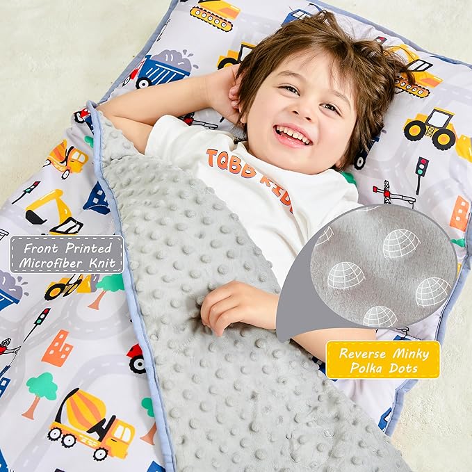 Lasoftan Toddler Nap Mat with Pillow and Blanket, Extra Large Rolled Napping Mats,Slumber Bags for Boys Girls,Kids Sleeping Bag for Daycare, Preschool Travel Camping