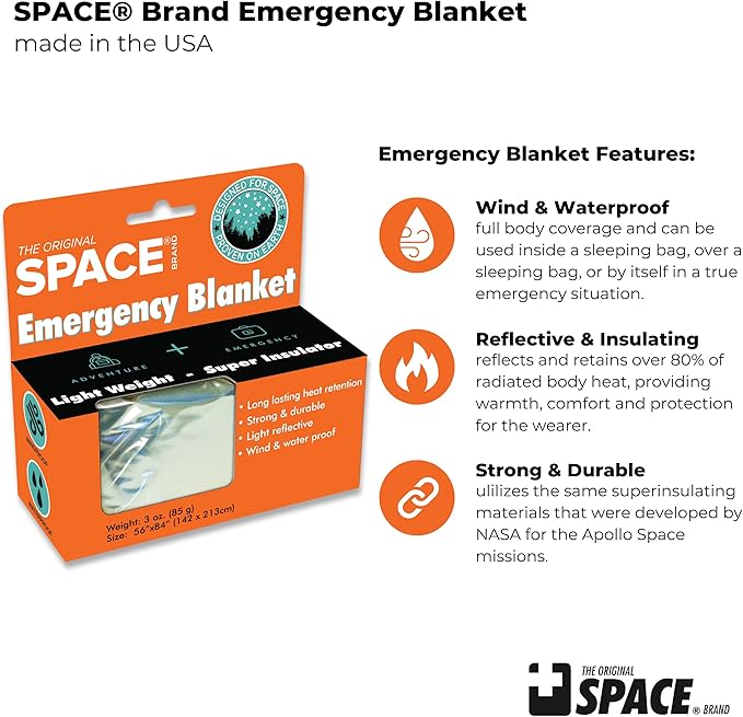 Grabber Outdoors The Original Space Brand Emergency Survival Blanket, Silver, 3oz. 56" X 84"