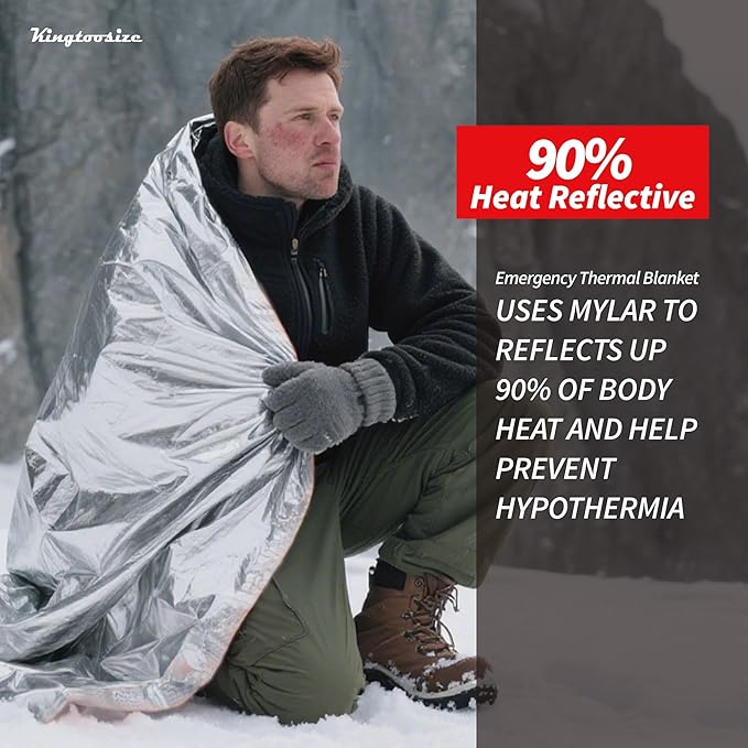 Emergency Thermal Blanket, 4-Pack, Mylar Space Blanket Survival Kit