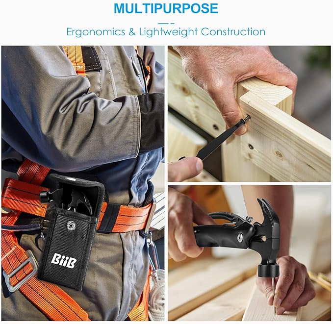 BIIB Gifts for Dads, 12 in 1 Hammer Multitool Camping Essentials, Fathers Day Mens Gifts for Husband Dad Grandpa, Birthday Gifts for Men, Fathers Day Dad Gifts from Daughter Camping Gear Survival Tool