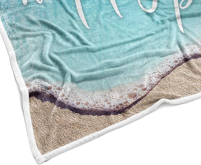 Beach Blanket, Blue Coastal Ocean Beach Throw Blanket for Couch, Bed, Summer Super Cozy Blankets Fuzzy Plush Lightweight Throw Blankets for Sofa, Bed, Living Room,50"X60"