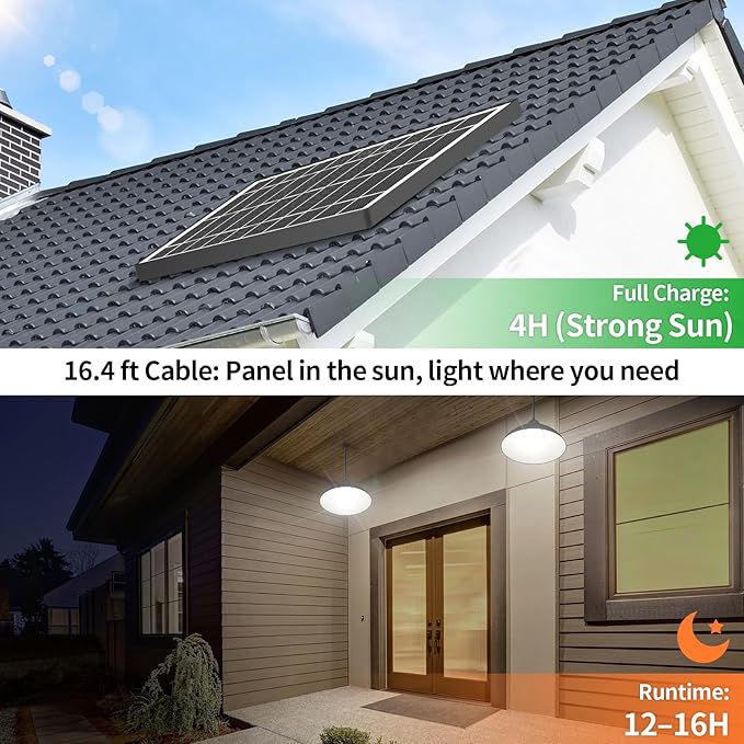 Lightonight Solar Pendant Lights IP65 Weatherproof Dusk to Dawn Solar Shed Lamp with Remote Controller for Outdoor Gazebo Barn Chicken Coop Bullpen Pig Pen Stables Tents