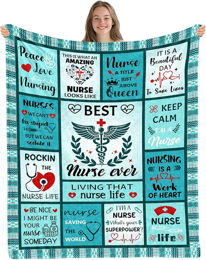 Wazzio Nurse Gifts for Women Men, Christmas Thanksgiving Gifts for Nurses Blanket, Nursing Student Gift for Nurses, Nurse Appreciation Graduation Birthday Gift Blanket 50"x 60"