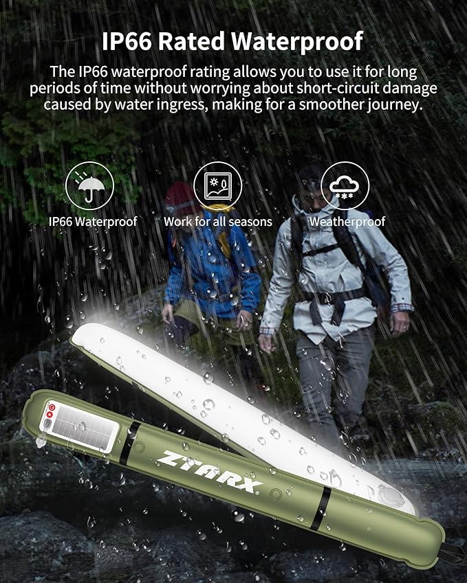 Inflatable Solar Camping Lantern Rechargeable LED Tube Light Portable Foldable Camping Hanging Tent Lights with 4 Lighting Modes, IP66 Waterproof Lightweight for Outdoor Hiking Travelling Emergency