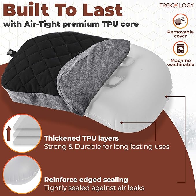 TREKOLOGY Camping Pillow with Removable Cover, Inflatable Pillow for Backpacking, Ultralight Inflatable Camp Pillows for Sleeping Portable Compact Pillow for Hiking Travel