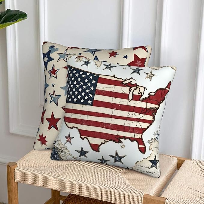 American Vintage Map Throw Pillow Covers 18x18 inch Set of 2 Pillow Case Cushion Cover for Home Sofa Couch Living Room Car Decor