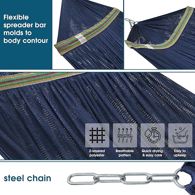 Tranquillo Adjustable Hammock Stand, Collapsible Camping Hammock with Stand, 600 lbs Capacity Steel Double Hammock Stand for 2 Persons, Premium Pre-Assembled Stand for Indoor Outdoor, Aegean