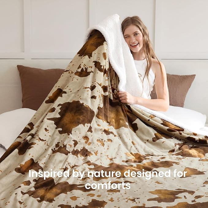 Heated Blanket King Blanket - Fast Heating Electric Blanket, Soft Flannel Heated King with 4 Time Settings,10 Heating Settings, Warm Gifts for Women&Mom & Grandma(90"x100"Cow Print Apricot)